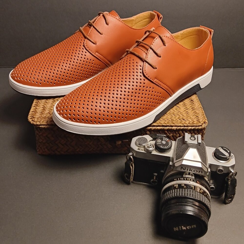 ZZHAP MEN'S CASUAL OXFORD BREATHABLE FASHION SHOES - SIZE 11M - 47 EUR - BROWN